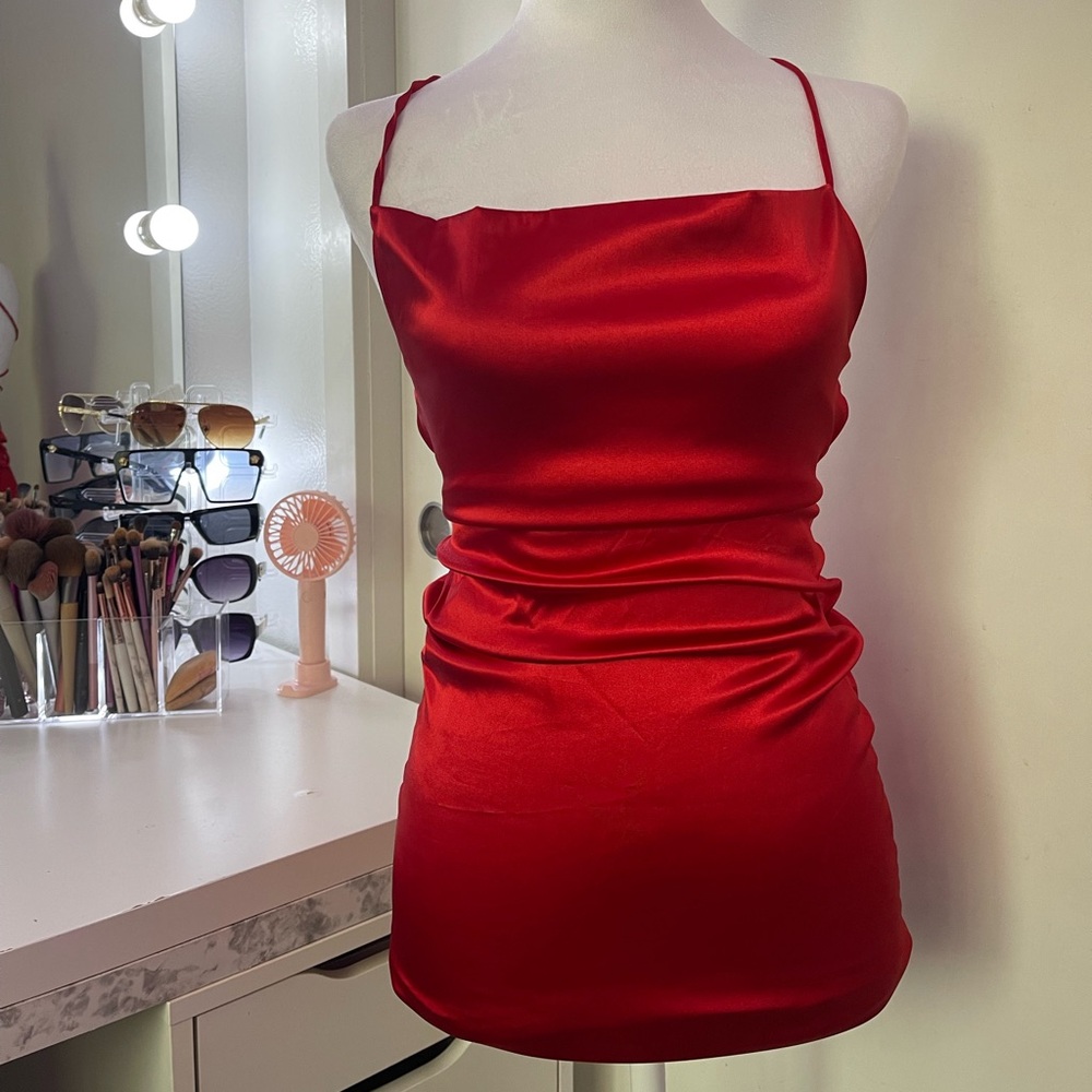 Take Me Higher Satin Mini Dress - Red
